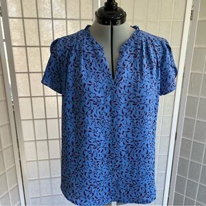 41 Hawthorn Blue and Berry Abstract Blouse Flutter Sleeve